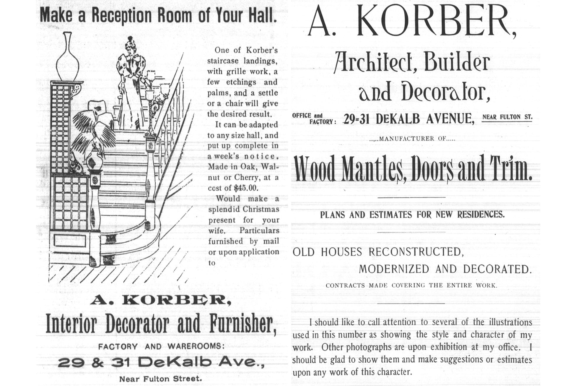 black and white ads for korber's business