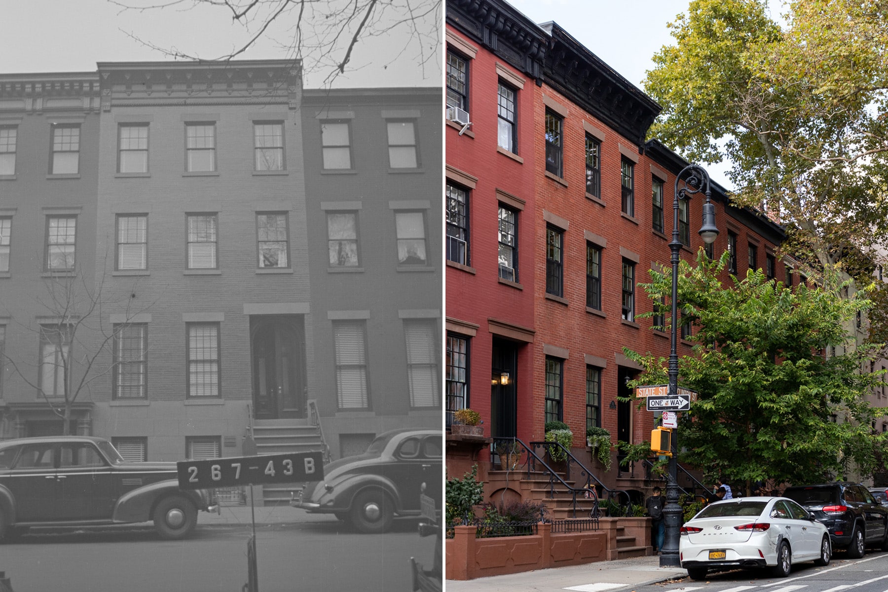 black and white photo of the brick house and a contemporary portrait