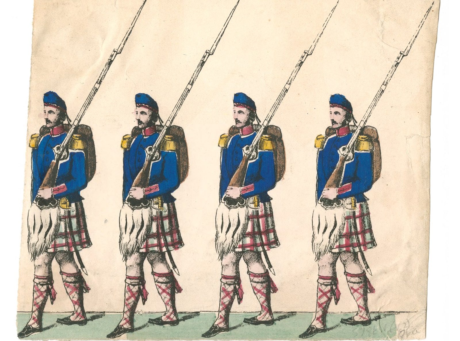 lithograph of soldiers with bayonets 