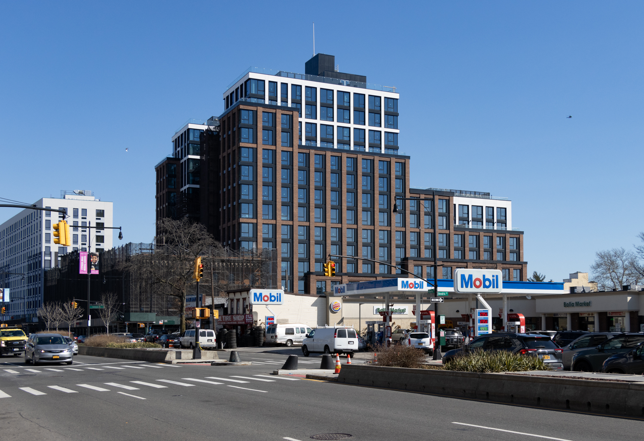 view on atlantic avenue looking to newly constructed buildings behind the historic dairy