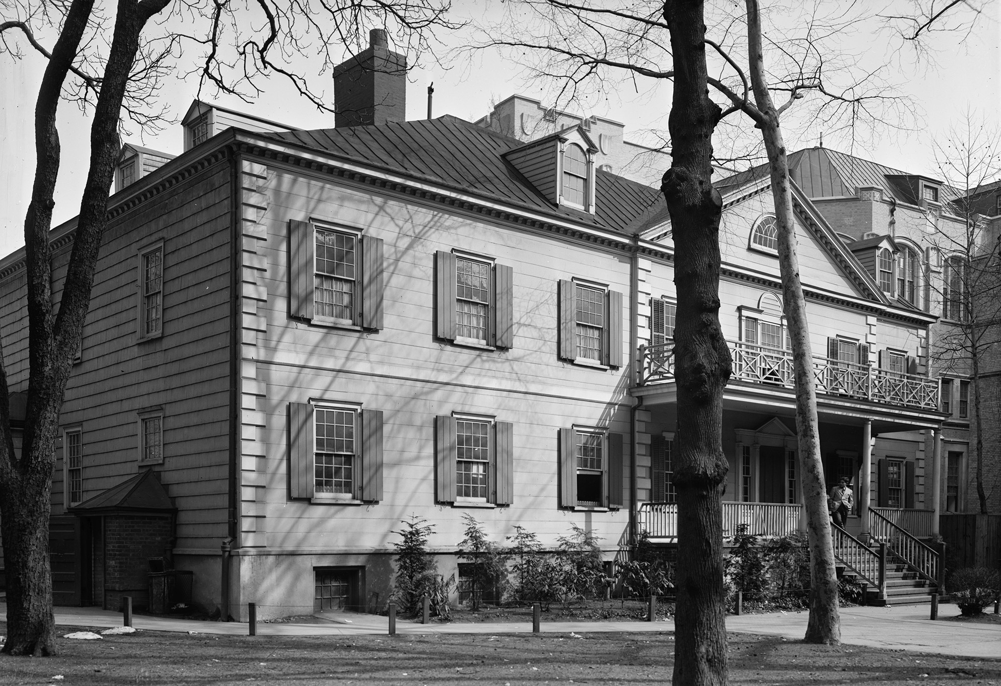 erasmus hall - black and white exterior photo of the hall