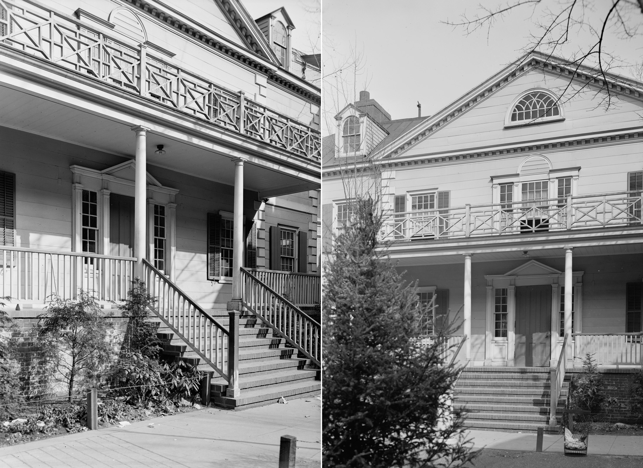 black and white photos of the porch and front door surround