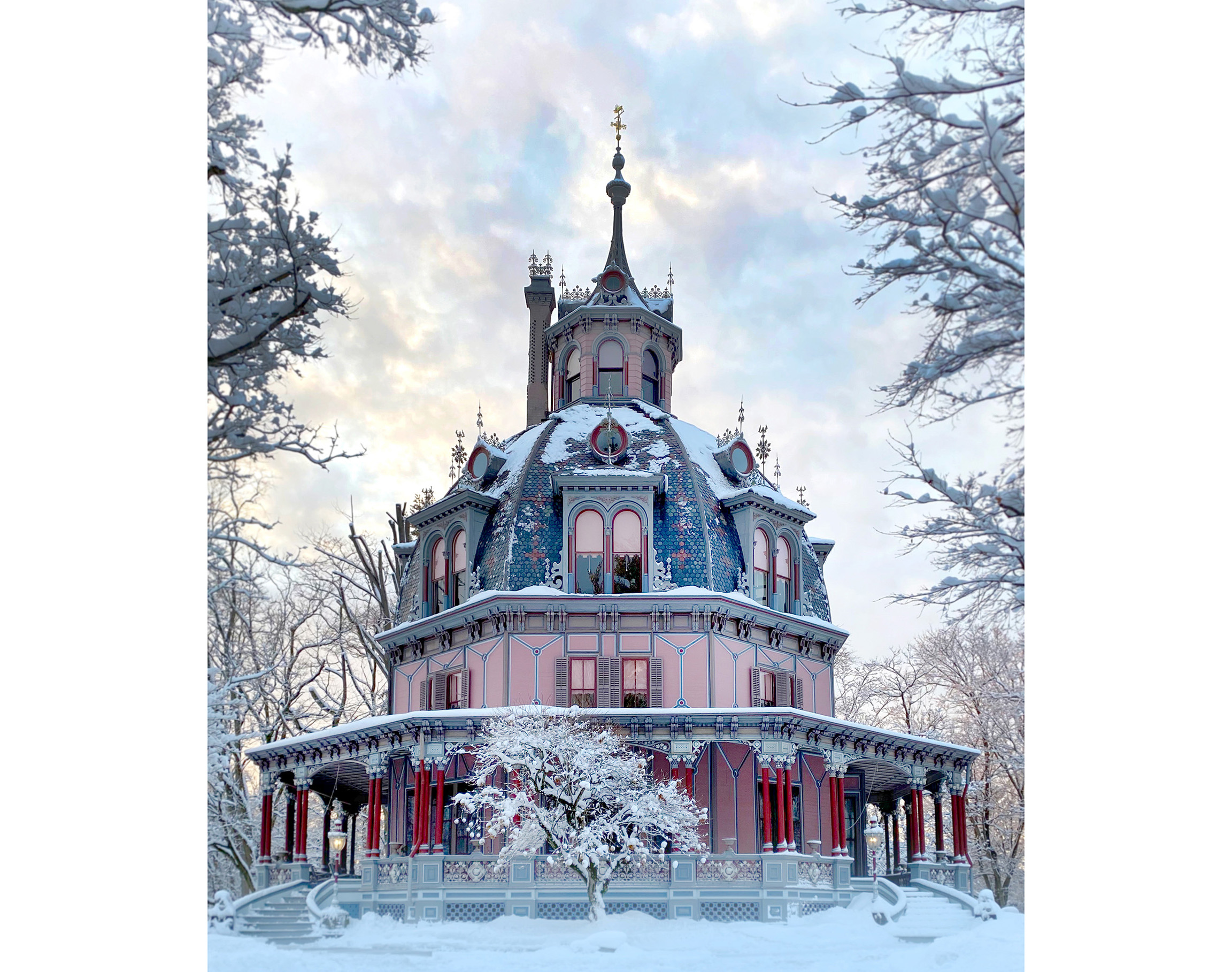 octagon house in the snow