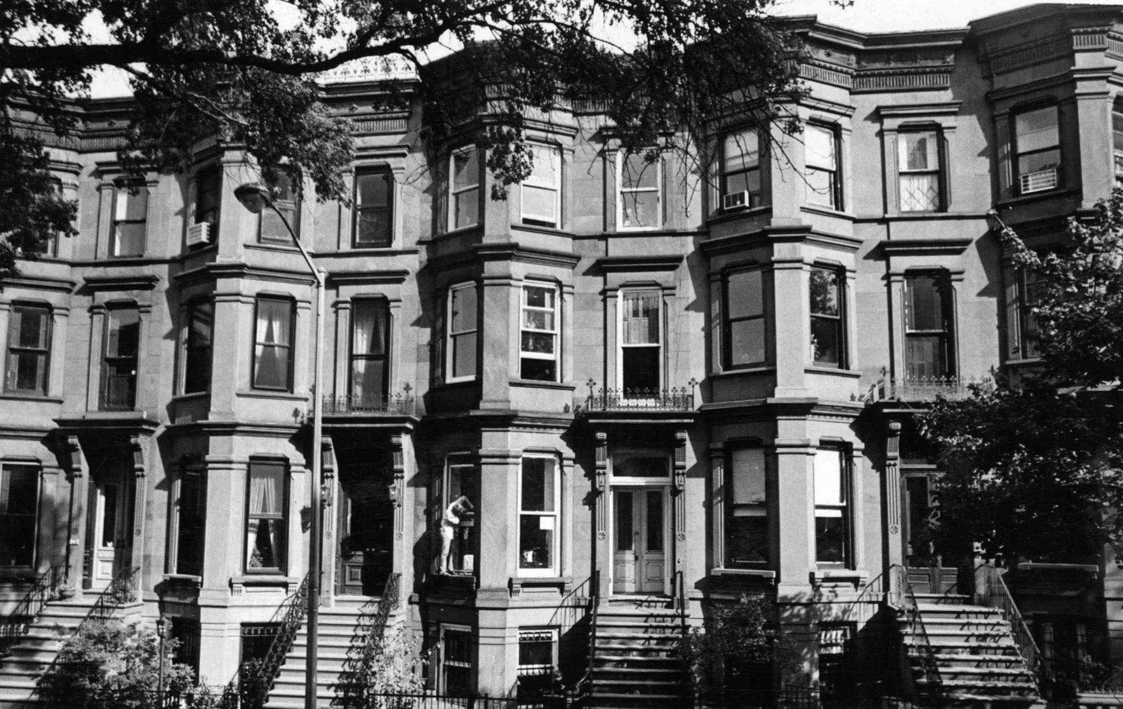 park slope brownstones - black and white photo of brownstones