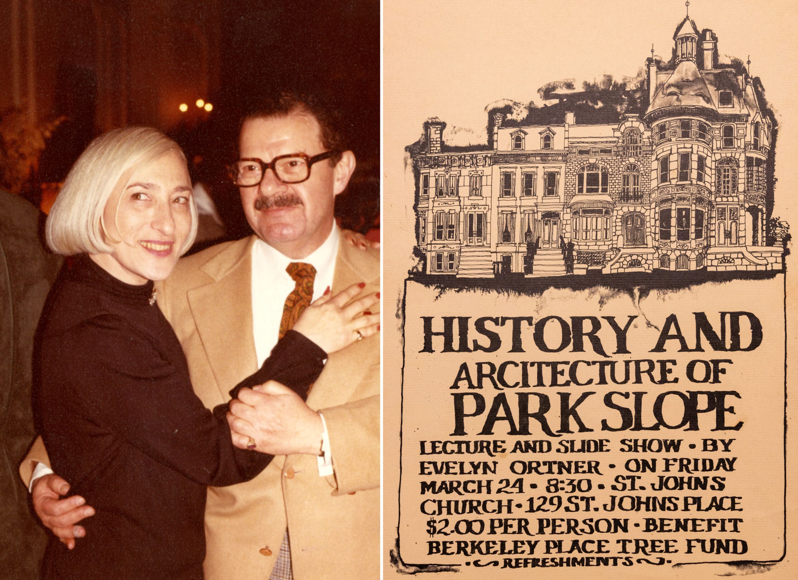 everett and evelyn ornter and a poster for a park slope talk