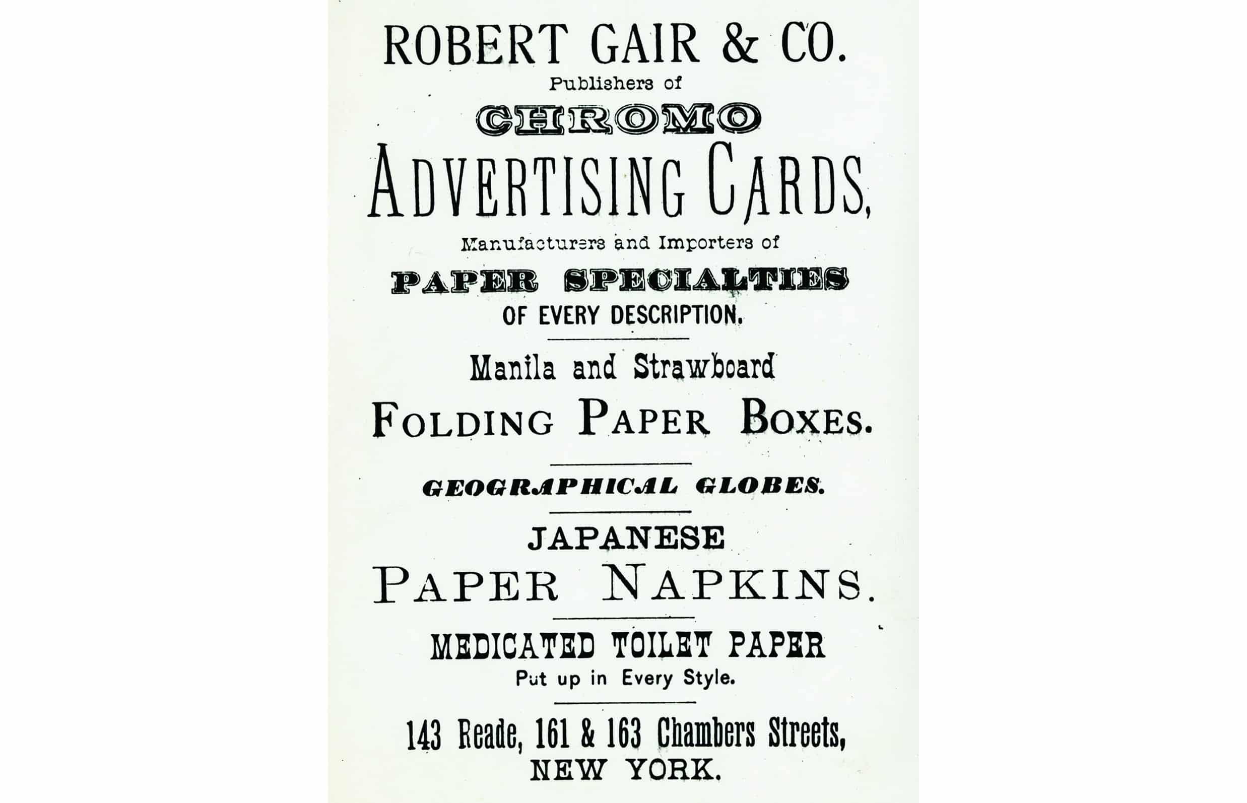 black and white advertisement for gair's paper based business