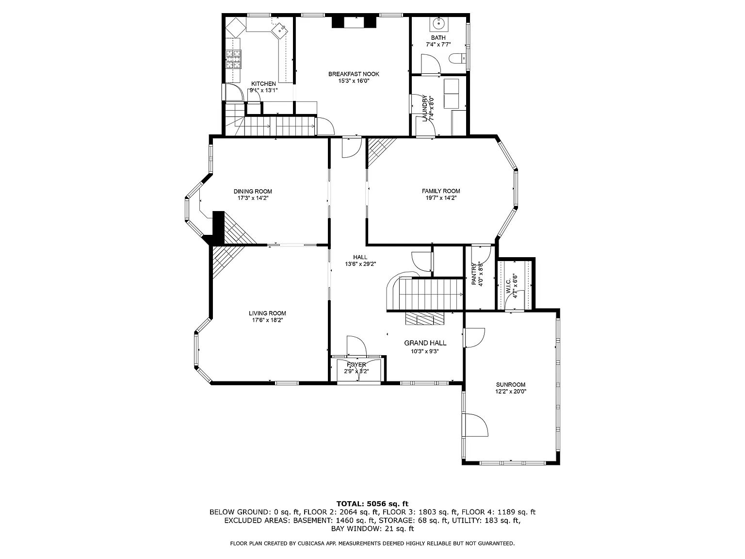 first floor with sunroom, living room, dining room