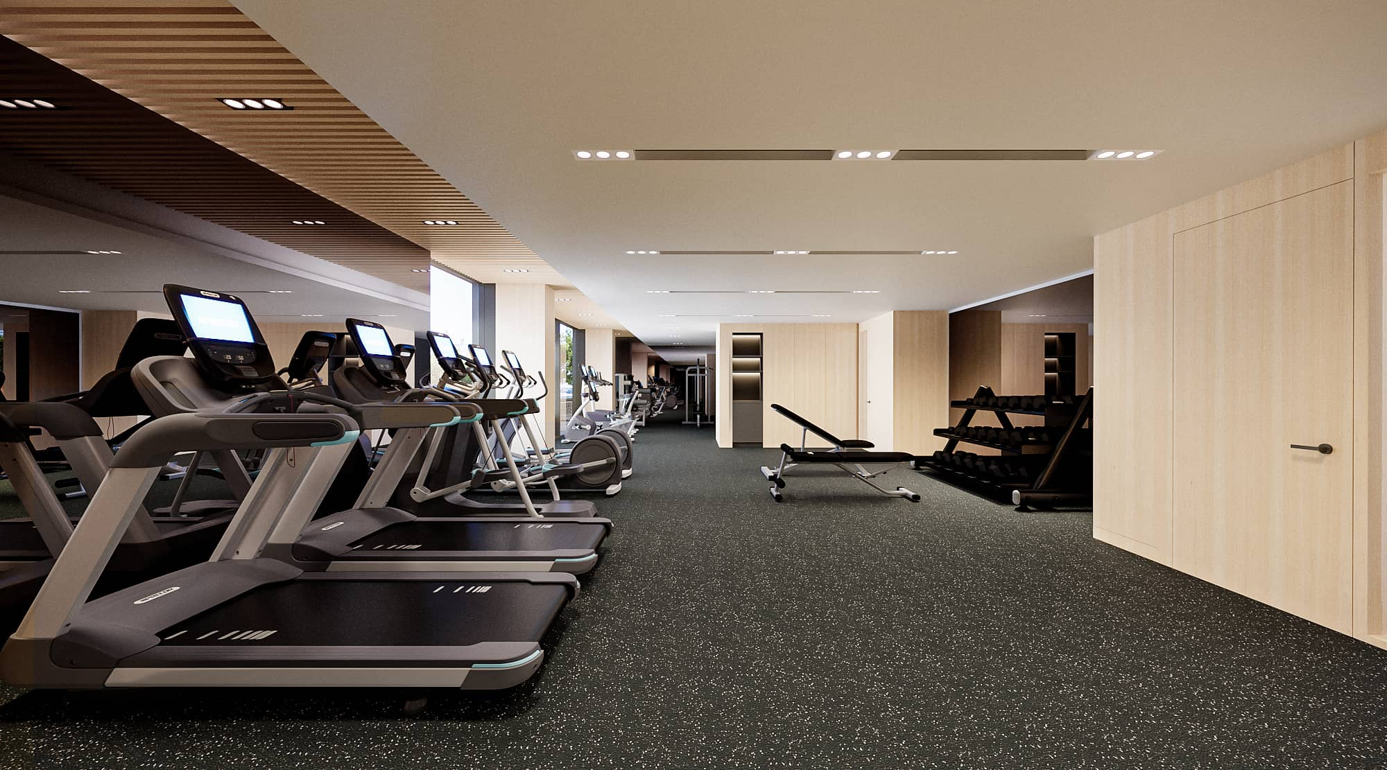 rendering of a gym with equipment