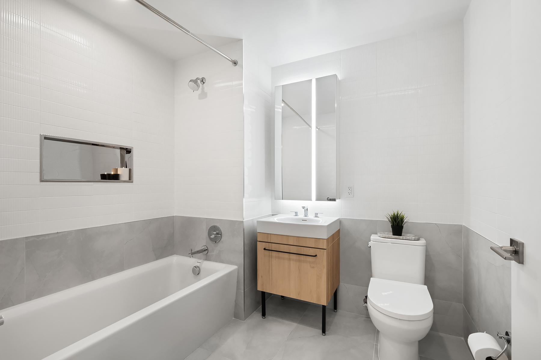 rendering of a bathroom with white fixtures