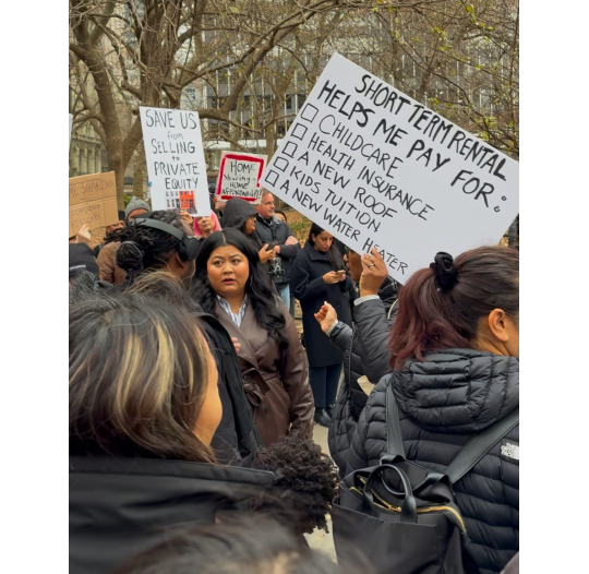 Homeowners in favor of Intro 1107 disrupted the rally shortly after it started.
